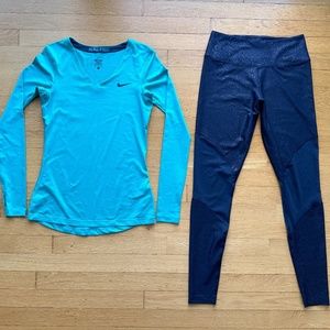 2 Piece NIKE Dri-Fit Women's Sz S Blue Leggings / Top